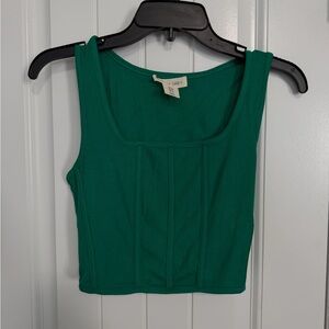 Everly Grey Green Ribbed Square-Neck Crop Tank